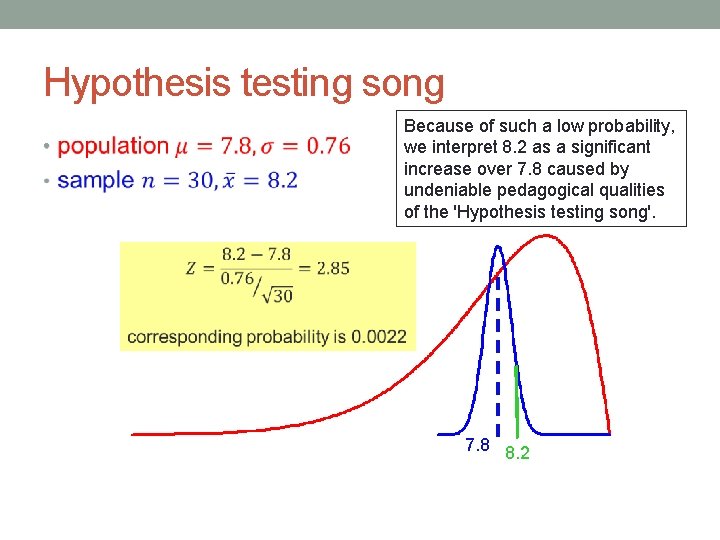 Hypothesis testing song • Because of such a low probability, we interpret 8. 2