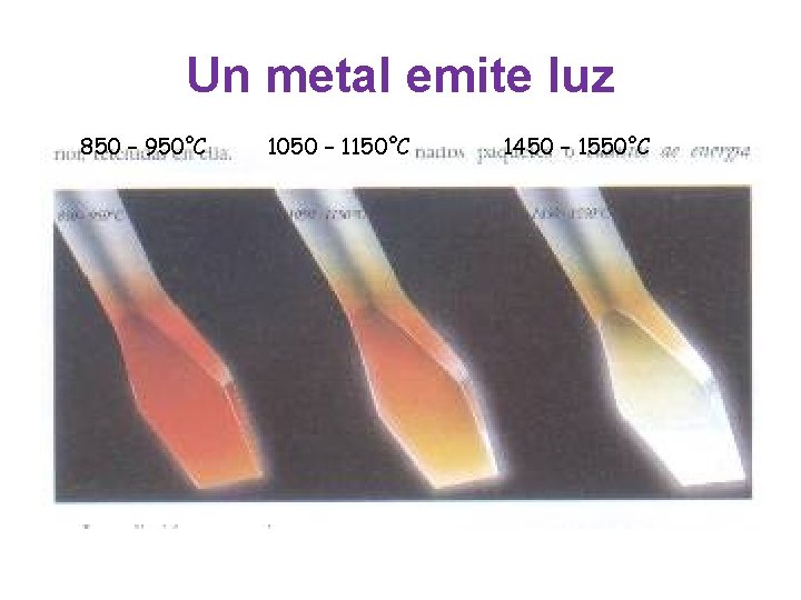 Un metal emite luz 850 – 950°C 1050 – 1150°C 1450 – 1550°C Un metal emite luz 850 – 950°C 1050 – 1150°C 1450 – 1550°C