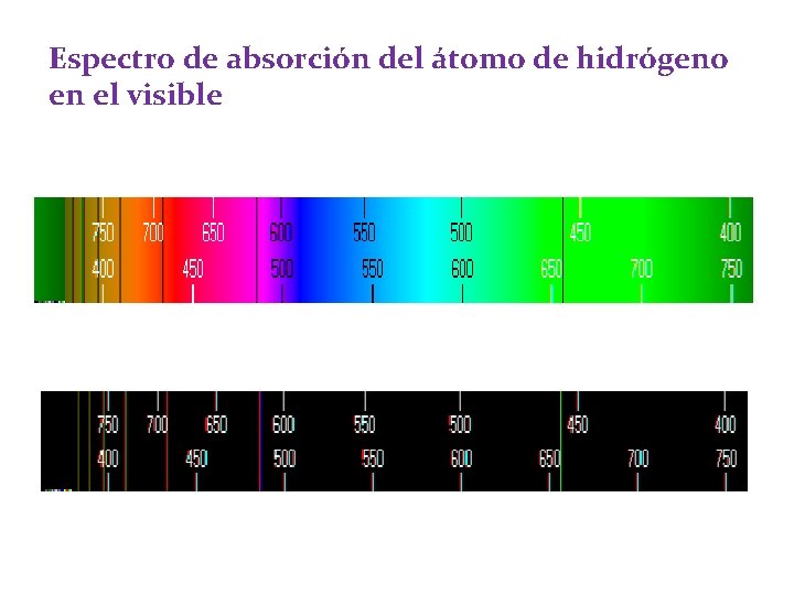 Espectro de absorción del átomo de hidrógeno en el visible Espectro de absorción del átomo de hidrógeno en el visible