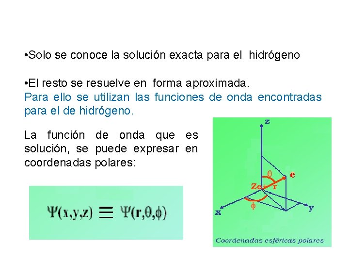 • Solo se conoce la solución exacta para el hidrógeno • El resto • Solo se conoce la solución exacta para el hidrógeno • El resto