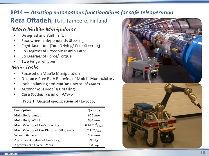 RP 14 — Assisting autonomous functionalities for safe teleoperation Reza Oftadeh, TUT, Tampere, Finland