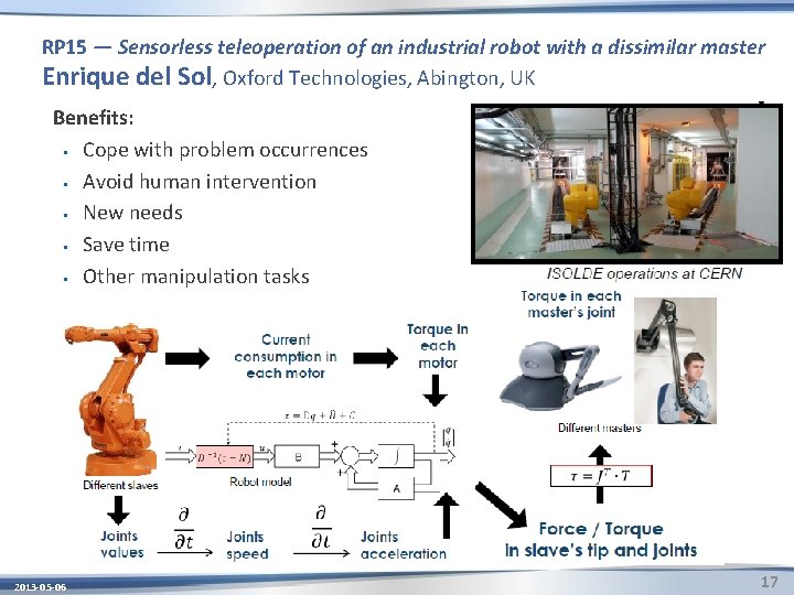 RP 15 — Sensorless teleoperation of an industrial robot with a dissimilar master Enrique