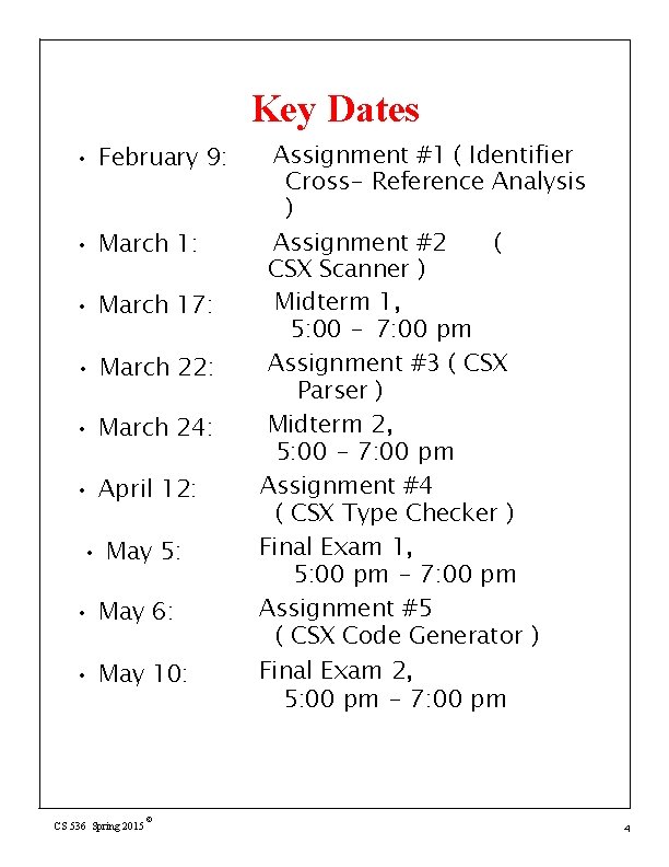 Key Dates • February 9: • March 17: • March 22: • March 24: