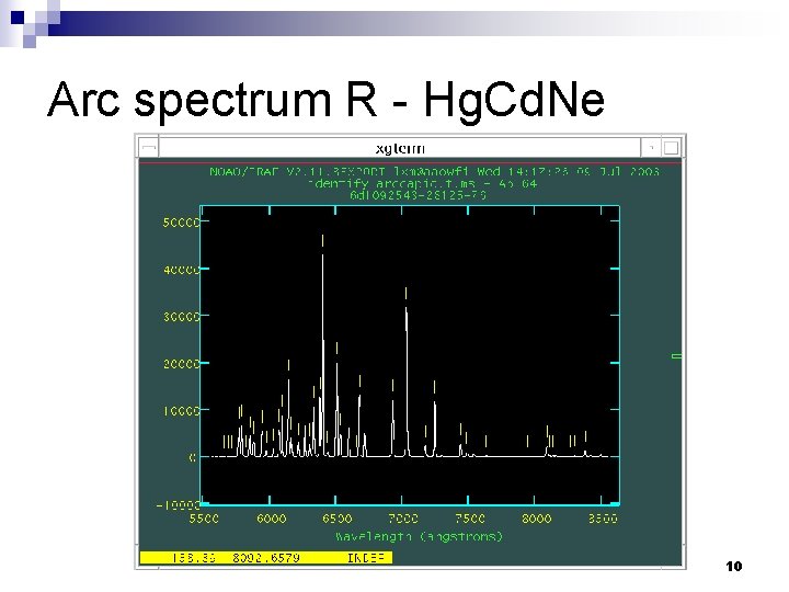 Arc spectrum R - Hg. Cd. Ne 10 