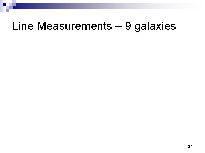 Line Measurements – 9 galaxies 21 