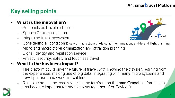 Key selling points § What is the innovation? § A 4: smartravel Platform Personalized