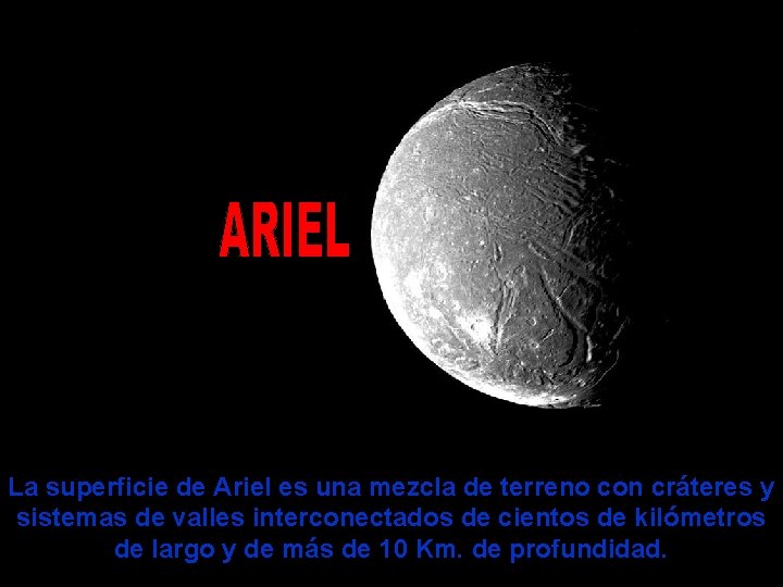 La superficie de Ariel es una mezcla de terreno con cráteres y sistemas de