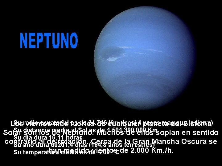 Su radio ecuatorial es de 24. 746 Km. (casi 4 planeta veces mas que