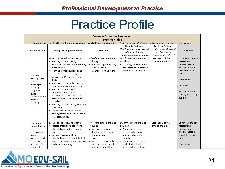 Professional Development to Practice Profile 31 