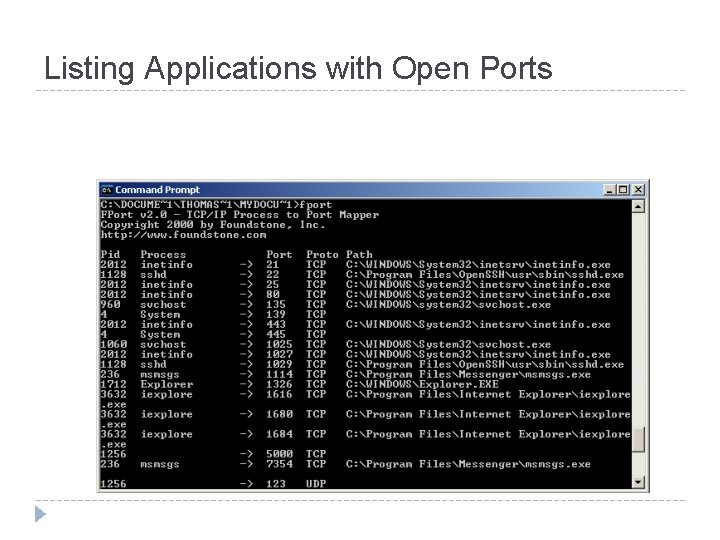 Listing Applications with Open Ports 