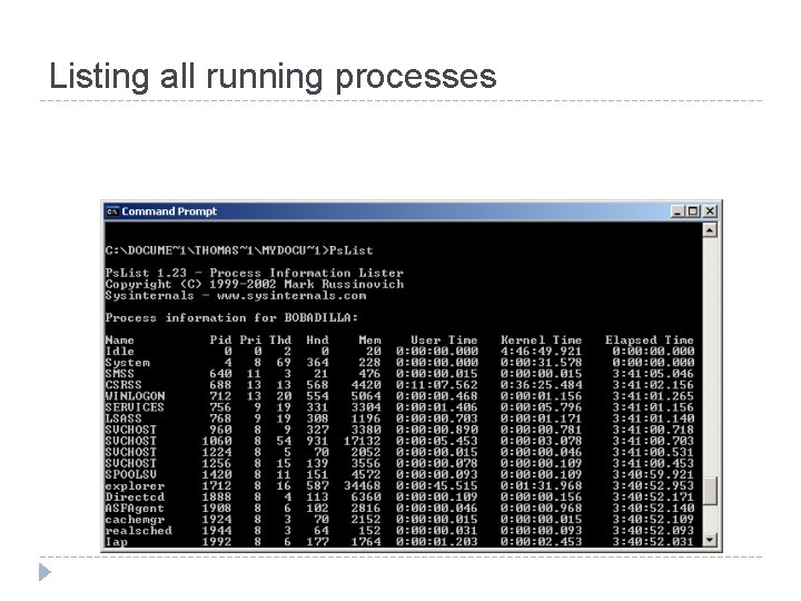 Listing all running processes 