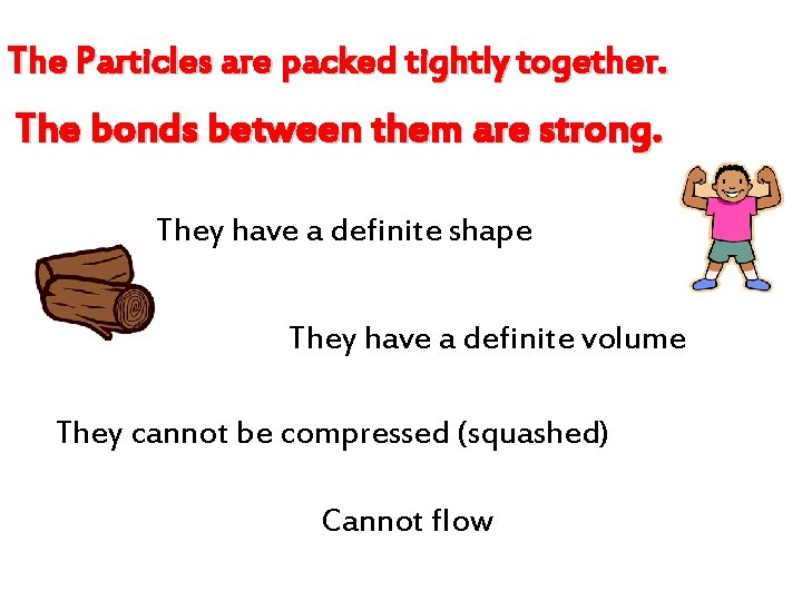 The Particles are packed tightly together. The bonds between them are strong. They have