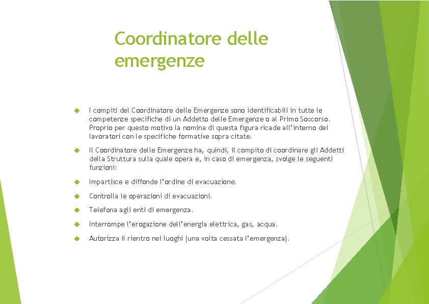 Coordinatore delle emergenze I compiti del Coordinatore delle Emergenze sono identificabili in tutte le