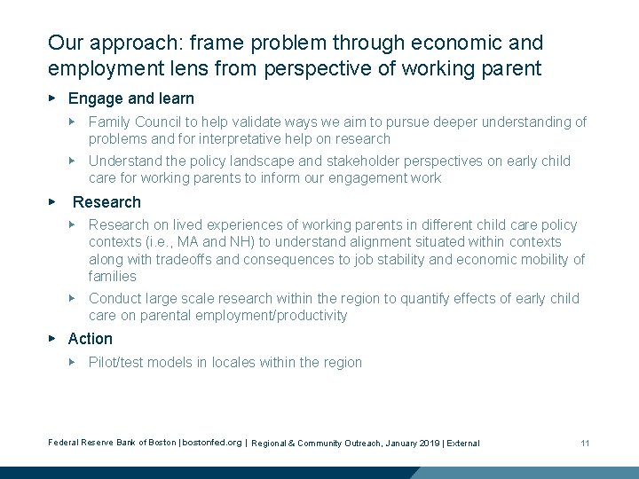 Our approach: frame problem through economic and employment lens from perspective of working parent Our approach: frame problem through economic and employment lens from perspective of working parent