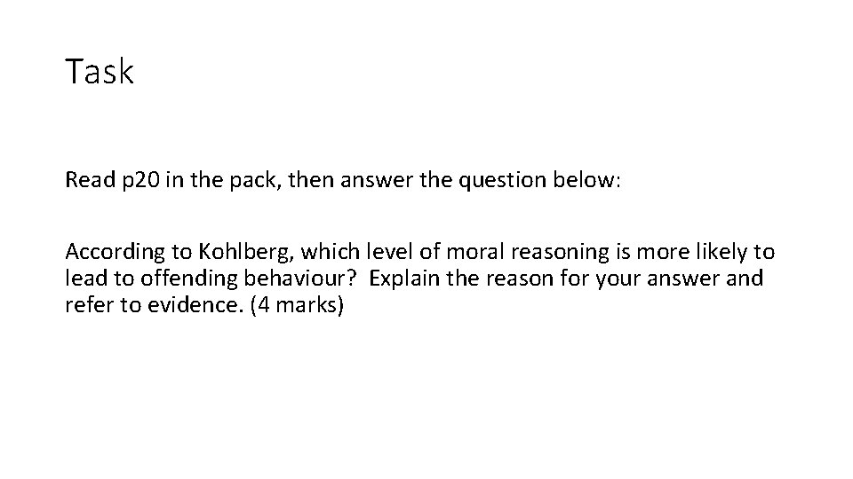 Task Read p 20 in the pack, then answer the question below: According to