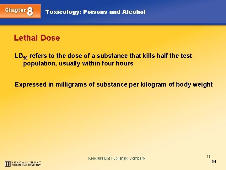 Toxicology: Poisons and Alcohol Lethal Dose LD 50 refers to the dose of a