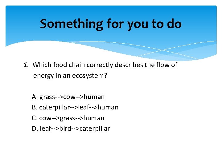 Something for you to do 1. Which food chain correctly describes the flow of