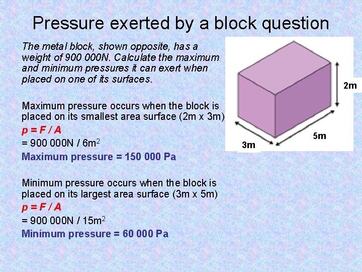 Pressure exerted by a block question The metal block, shown opposite, has a weight