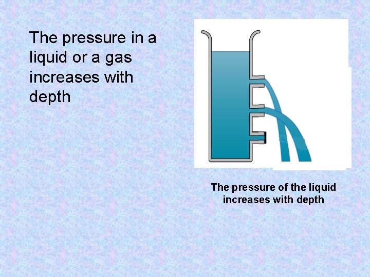 The pressure in a liquid or a gas increases with depth The pressure of