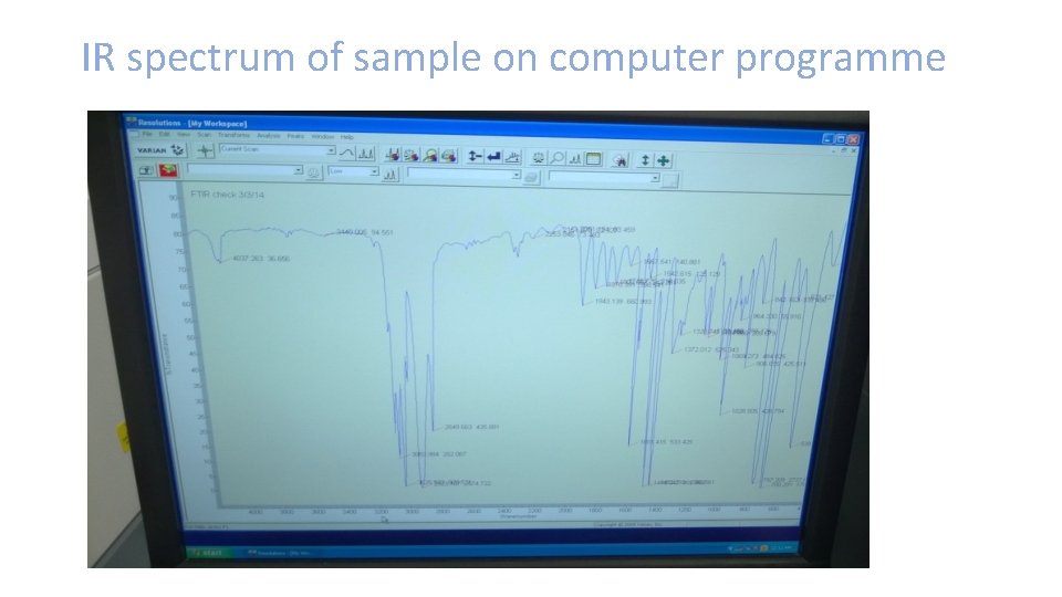 IR spectrum of sample on computer programme 