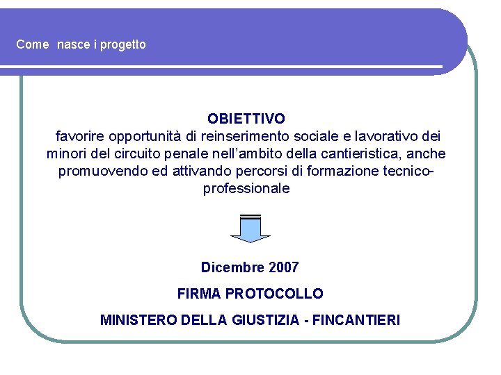 Come nasce i progetto OBIETTIVO favorire opportunità di reinserimento sociale e lavorativo dei minori