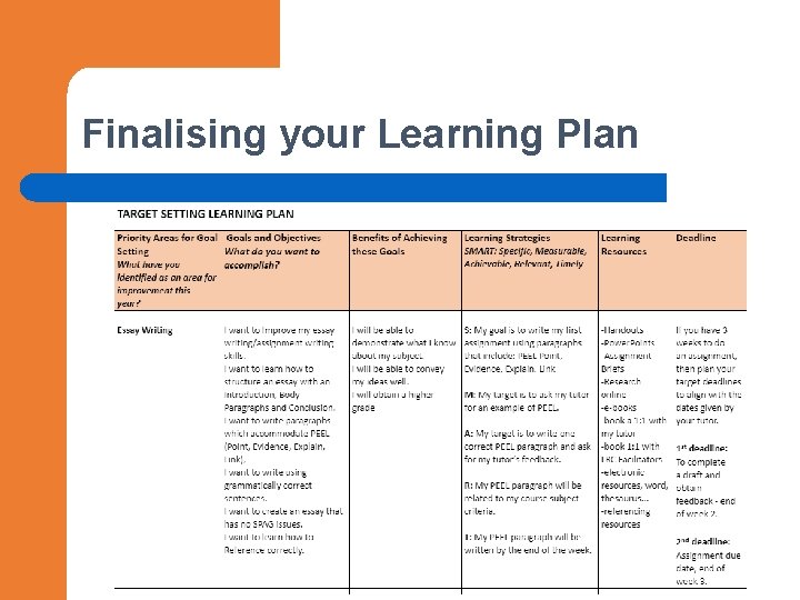 Finalising your Learning Plan 