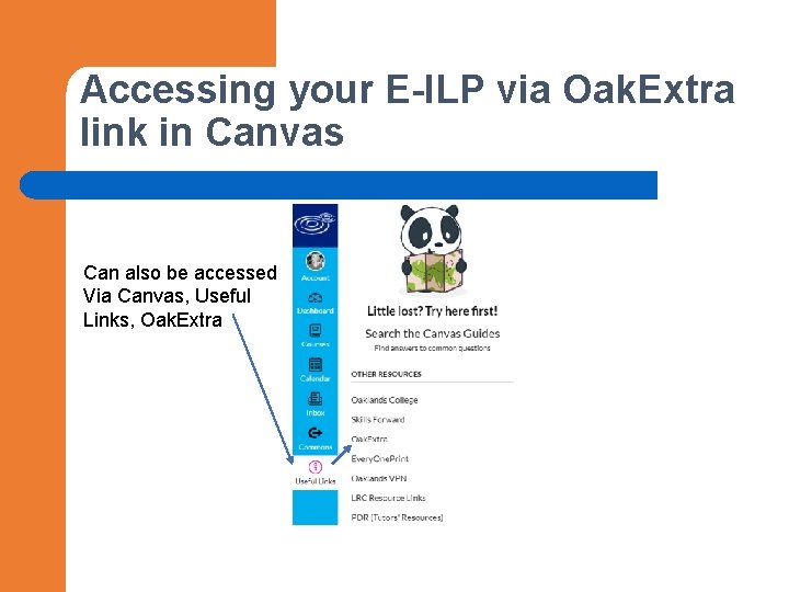 Accessing your E-ILP via Oak. Extra link in Canvas Can also be accessed Via