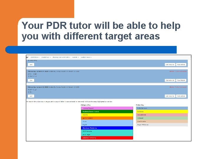 Your PDR tutor will be able to help you with different target areas 