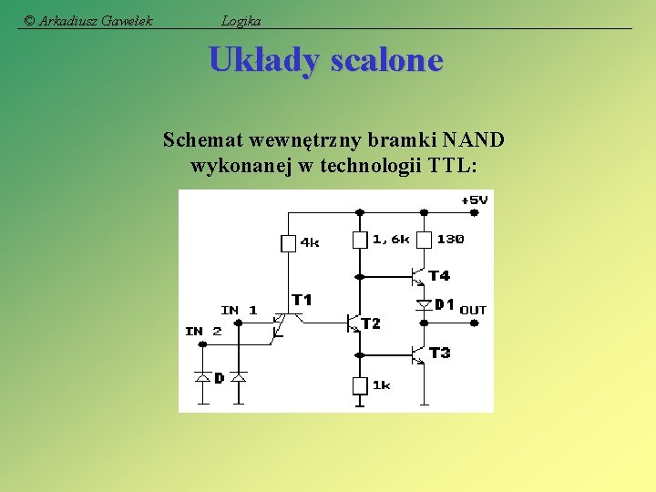 © Arkadiusz Gawełek Logika Układy scalone Schemat wewnętrzny bramki NAND wykonanej w technologii TTL: