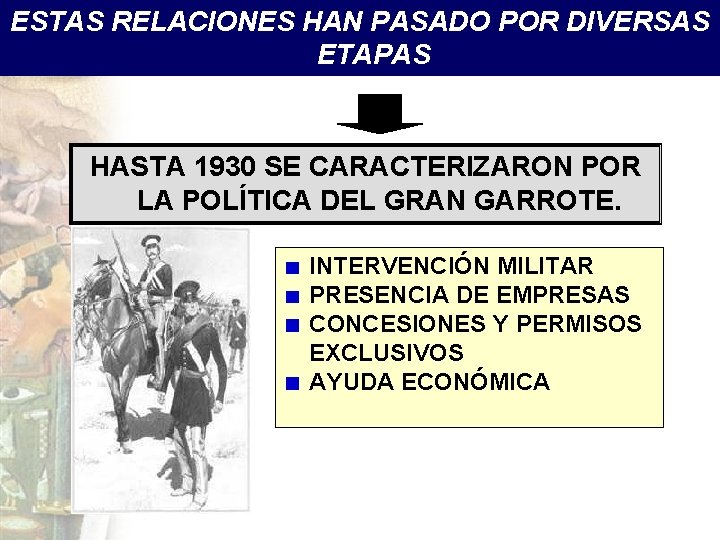 ESTAS RELACIONES HAN PASADO POR DIVERSAS ETAPAS HASTA 1930 SE CARACTERIZARON POR LA POLÍTICA