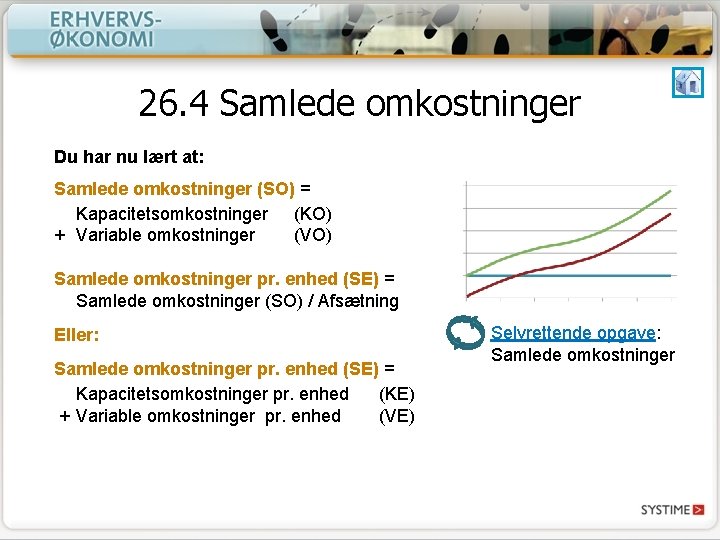 26. 4 Samlede omkostninger Du har nu lært at: Samlede omkostninger (SO) = Kapacitetsomkostninger