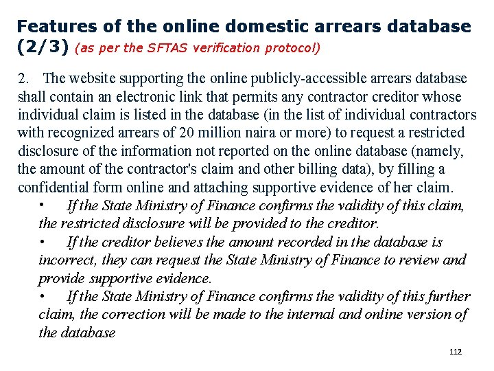 Features of the online domestic arrears database (2/3) (as per the SFTAS verification protocol)