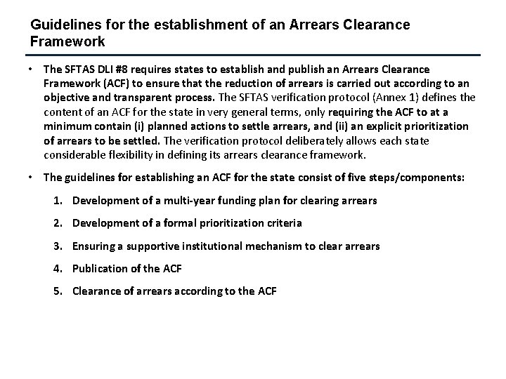 Guidelines for the establishment of an Arrears Clearance Framework • The SFTAS DLI #8