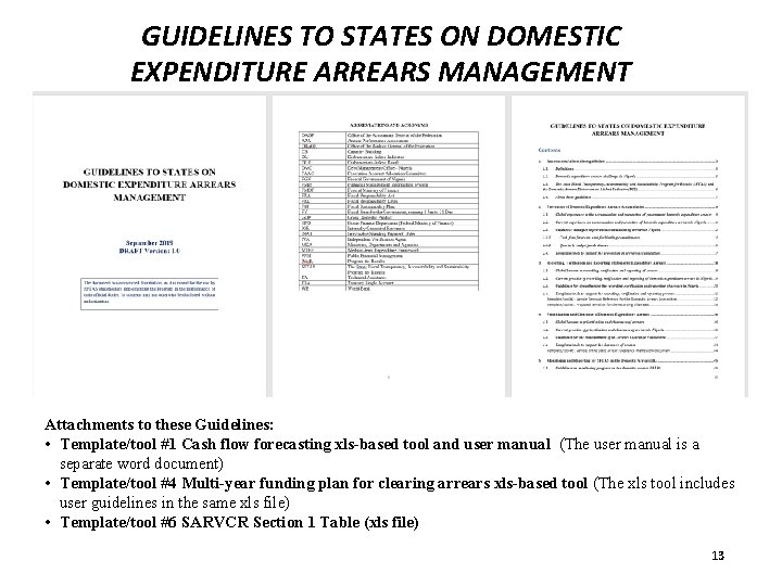 GUIDELINES TO STATES ON DOMESTIC EXPENDITURE ARREARS MANAGEMENT Attachments to these Guidelines: • Template/tool