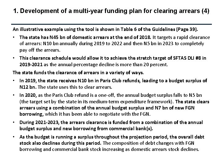 1. Development of a multi-year funding plan for clearing arrears (4) An illustrative example