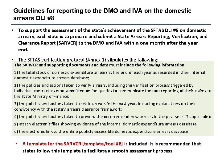 Guidelines for reporting to the DMO and IVA on the domestic arrears DLI #8