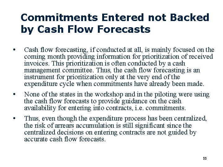 Commitments Entered not Backed by Cash Flow Forecasts • • • Cash flow forecasting,