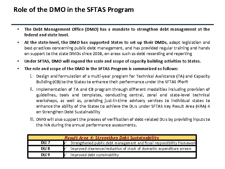 Role of the DMO in the SFTAS Program • The Debt Management Office (DMO)