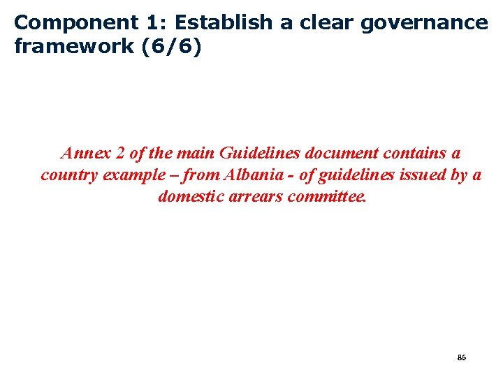 Component 1: Establish a clear governance framework (6/6) Annex 2 of the main Guidelines