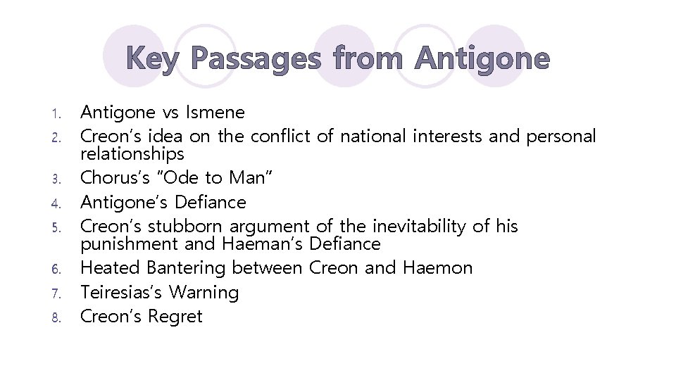 Key Passages from Antigone 1. 2. 3. 4. 5. 6. 7. 8. Antigone vs