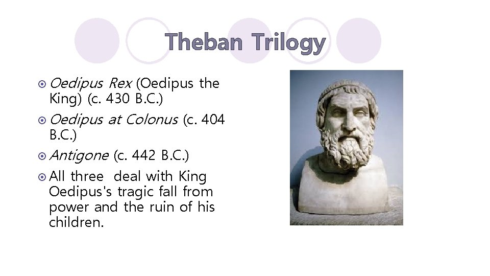Theban Trilogy ¤ Oedipus Rex (Oedipus the ¤ Oedipus at Colonus (c. 404 King)