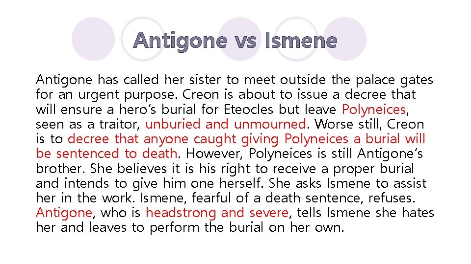 Antigone vs Ismene Antigone has called her sister to meet outside the palace gates