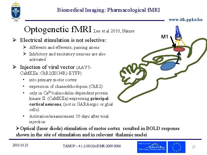 Biomedical Imaging: Pharmacological f. MRI www. itk. ppke. hu Optogenetic f. MRI Lee et