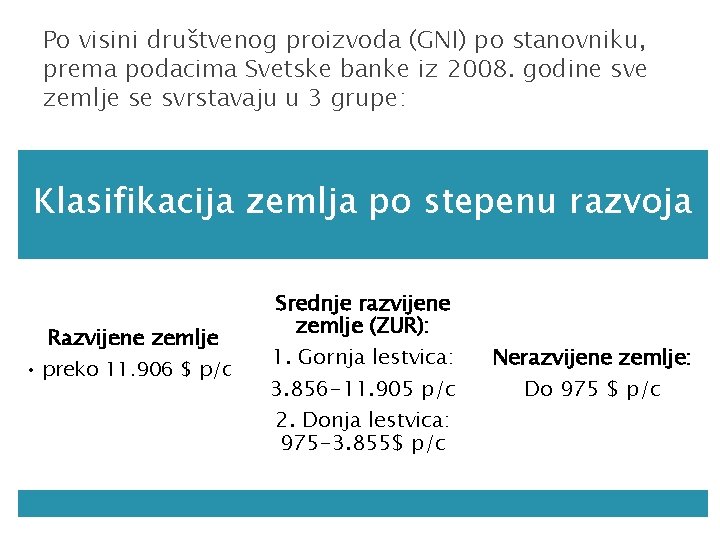 Po visini društvenog proizvoda (GNI) po stanovniku, prema podacima Svetske banke iz 2008. godine