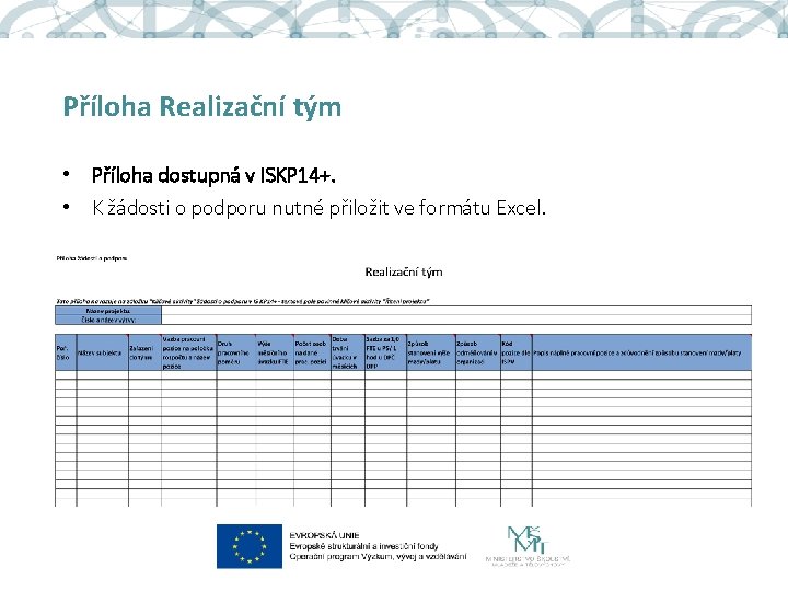 Příloha Realizační tým • Příloha dostupná v ISKP 14+. • K žádosti o podporu