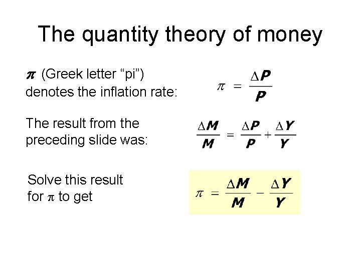 The quantity theory of money (Greek letter “pi”) denotes the inflation rate: The result
