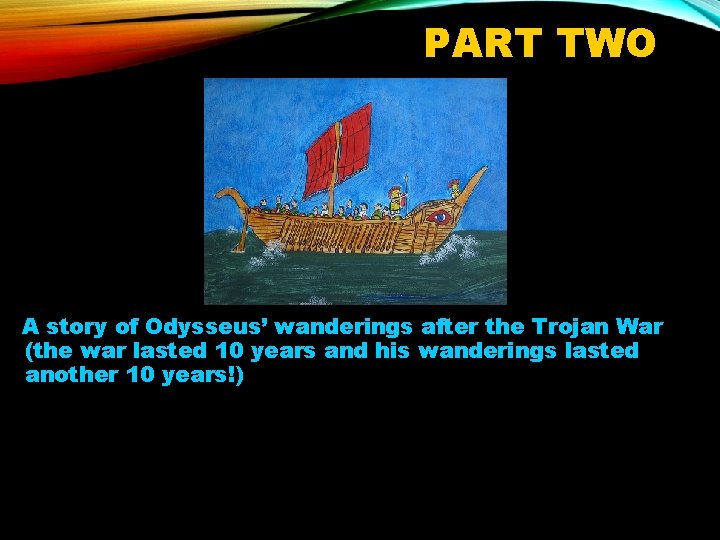 PART TWO A story of Odysseus’ wanderings after the Trojan War (the war lasted