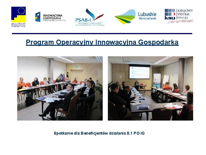 Program Operacyjny Innowacyjna Gospodarka Spotkanie dla Beneficjentów działania 8. 1 PO IG 