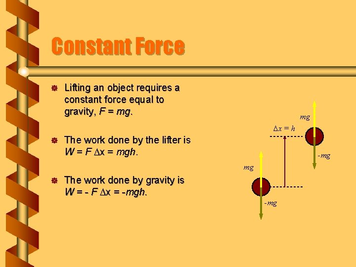Constant Force ] Lifting an object requires a constant force equal to gravity, F