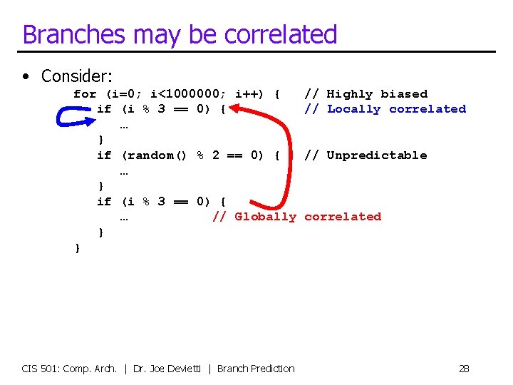 Branches may be correlated • Consider: for (i=0; i<1000000; i++) { if (i %